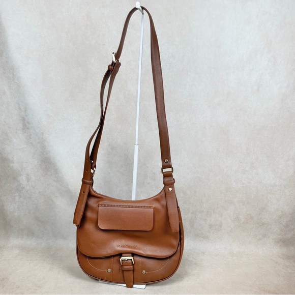 Longchamp Brown Pebbled Leather Crossbody / Shoulder Bag | Adjustable Strap - Picture 5 of 17